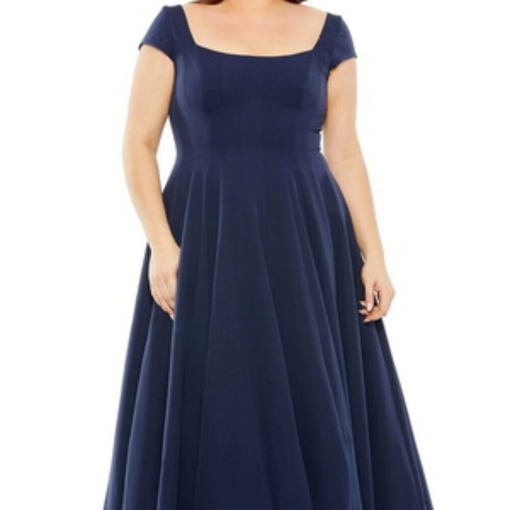 Mac Duggal Blue Classic Cap Sleeve Ball Gown